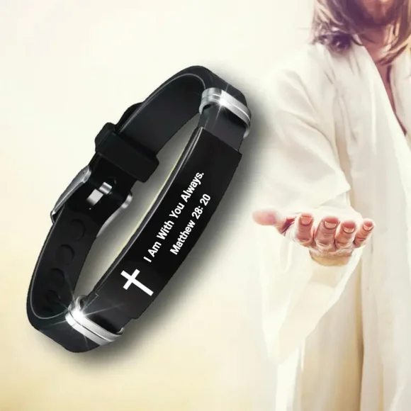 Black Silicone Scripture Bracelet Adjustable Unisex - Picture 3 of 8